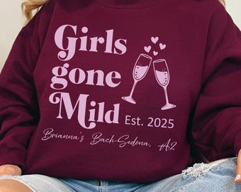 Custom Girls Gone Mild Bachelorette Party Png Svg, Party Gift for Bridesmaids, Location Girls Trip Banner, Champagne Glasses Party