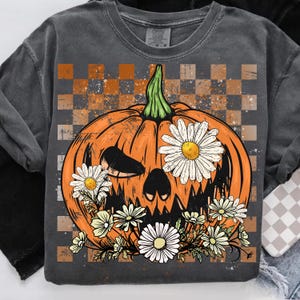 Floral Fall Pumpkin Png, Thanksgiving Png, Boho Floral Pumpkins png, Halloween Png, Grunge Halloween Pumpkin with Daisies Png