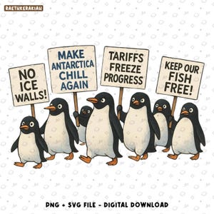 Keine Zölle auf Fische, Pinguine gegen Zölle png, Digitaler Download, lustiger Anti-Trumpf, Anti-MAGA-Protest-Shirt Heard Island, Pinguine png