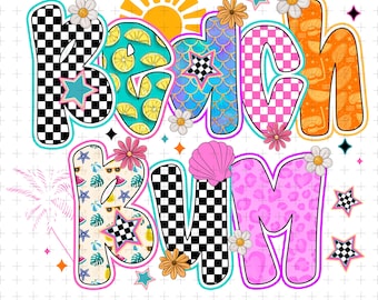 Preppy Beach Bum Png, Bright Summer Png Design, Colorful Summer Design Png, Vacation Png, Beach Png, Sun Png