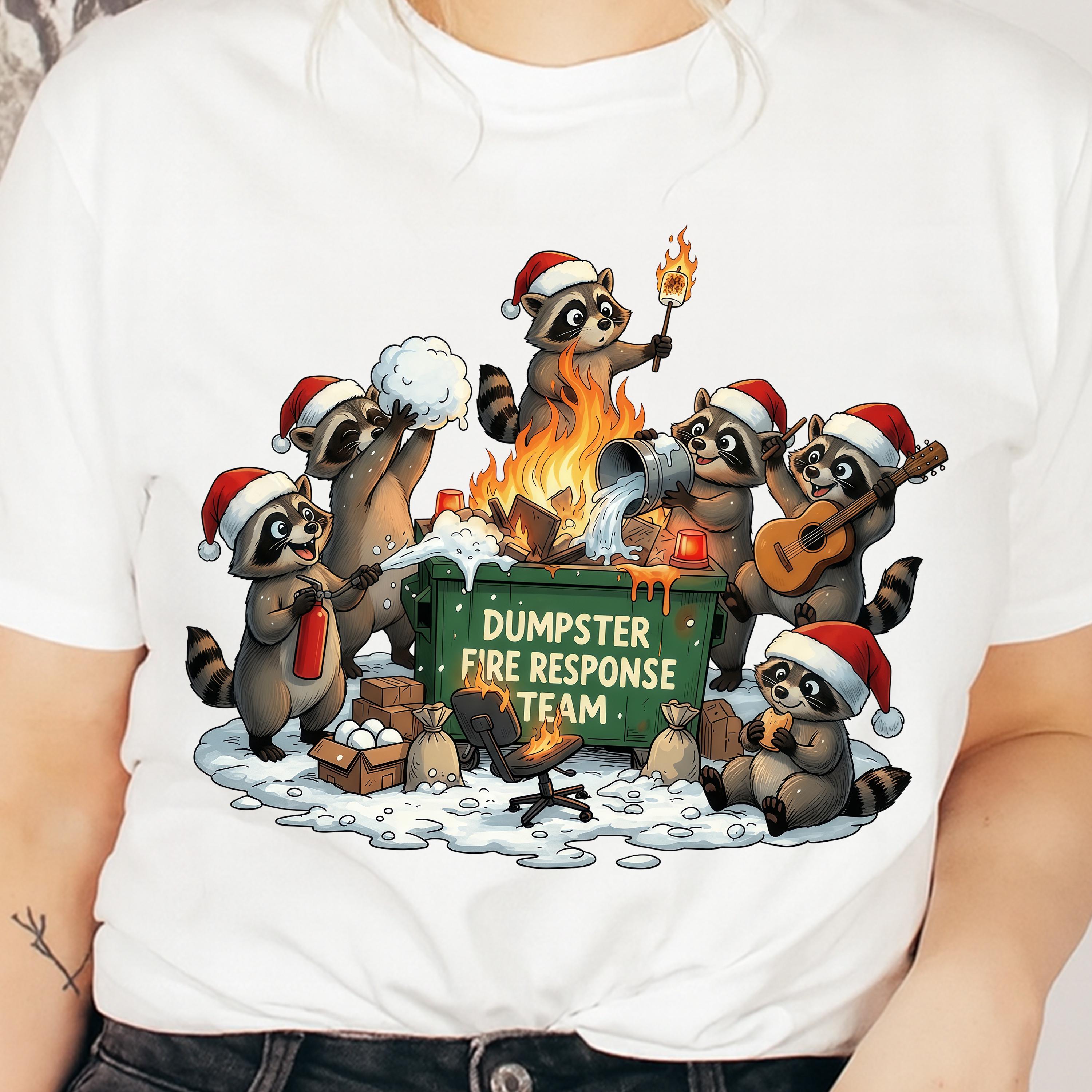 Dumpster Fire Response Team Tee Png, Funny Raccoon, Santa Hat Raccoons ...