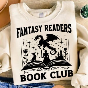 Fantasy Readers Book Club Png Svg, Trendy Retro Fantasy Dragon Bookish Book Lover Design, Bookish Png for Romance Readers
