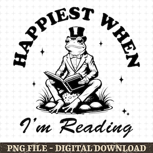 Happiest When I&#39;m Reading Svg Png, Frog Retro Vintage, Funny Frog, Gift for Her, Stickers, Sublimation