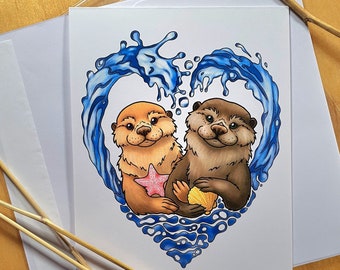 Significant Otters by JEANTACULAR - A2 Folded Greeting Card with Self Seal Envelope