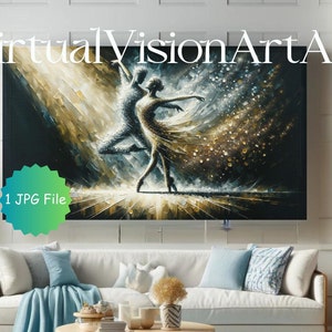 Dynamic Dancers Abstract Art for Samsung Frame TV - Instant Download, Vibrant Figures in Gold & Silver Colors JPG, Enliven Your Space, Dance