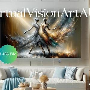 Dynamic Dancers Abstract Art for Samsung Frame TV - Instant Download, Vibrant Figures in Gold & Silver Colors JPG, Enliven Your Space, Dance
