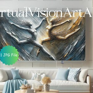 Dynamic Dancers Abstract Art for Samsung Frame TV - Instant Download, Vibrant Figures in Gold & Silver Colors JPG, Enliven Your Space, Dance