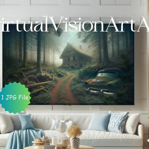 Dark Americana, Misty Forest, Abandoned Cabin Digital Art for Samsung Frame TV - Instant Download, Transform Your Space, Television Artwork,