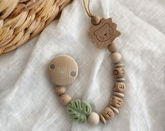 Personalized pacifier chain with name, for girls and boys, personalized baby gift, baby present, birth, christening, lion pacifier chain