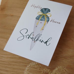 Postkarte Hipphipp Hurra Schulkind mint A6 Karte Einschulung Postkarte Geburtstag Geschenk Schulbeginn Postkarte Kind Grußkarte Glückwunsche