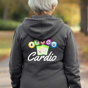 Sudadera con capucha "Bingo es mi cardio", chaqueta con capucha de bingo personalizada, sudadera con capucha divertida para amantes del bingo, sudadera con capucha ligera con cremallera para bingo