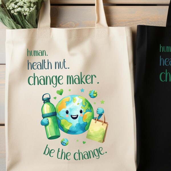 Reusable Grocery Shopping Bag For Health Nuts, Eco Friendly Green Canvas Tote Bag To Celebrate Earth Day