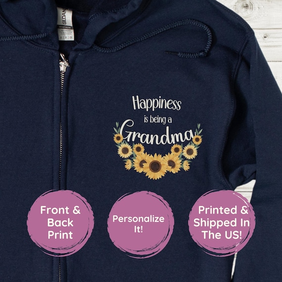 Personalized Happiness is Being a Grandma Zip up Hoodie Sweatshirt Jacket Custom Gift for Grandmother Etsy