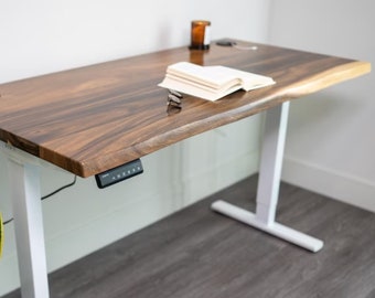 Solid wood desk, reclaimed wood desk, live-edge desk, adjustable desk, sit-stand desk