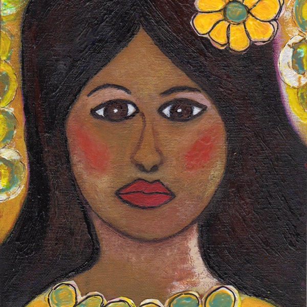Contemporary Art, Small Painting, Face Portrait, Mixed Media, Amelia