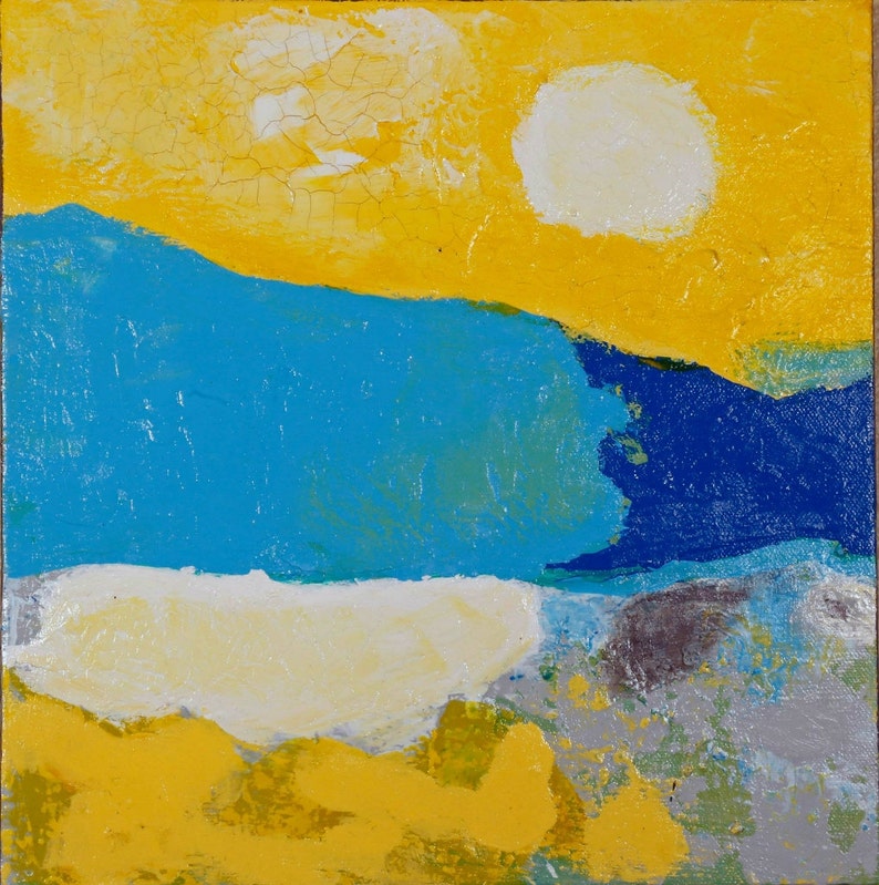 Original Abstract Art Yellow Blue Grey Painting Small Art - Etsy