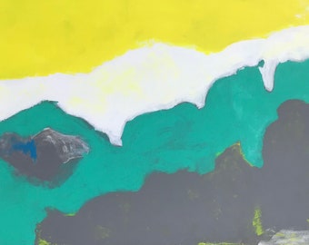 Large Painting, Yellow Teal White Gray, Abstract Painting