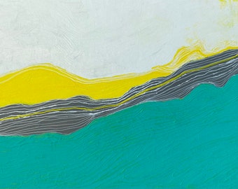 Large Teal White Yellow Gray Abstract Art Painting