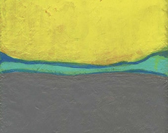 Mini Abstract Painting Original, 4x4 Canvas Wall Art, Yellow Grey Blue Modern Decor, Sunshine by Betty Refour