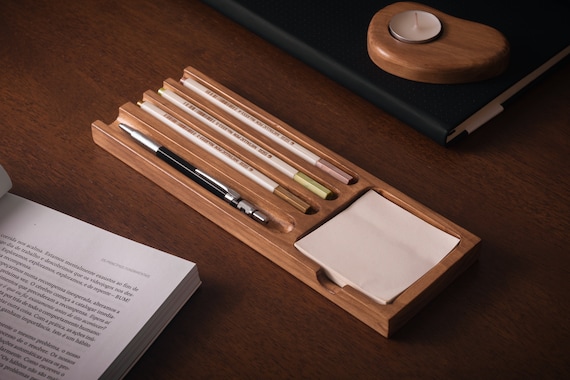 Solid handcrafted wood tray purpose-built for sticky notes, pens, and Post-its — 79 favorites confirm people actually want this tidy little workhorse.