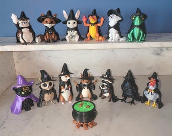 Witches' Coven Animal Figurines – 3D Printed Halloween Decor