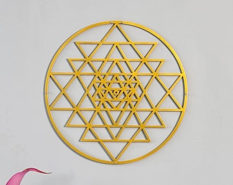 Sri Yantra Metal Wall Art: Sacred Geometry, Chakra Decor