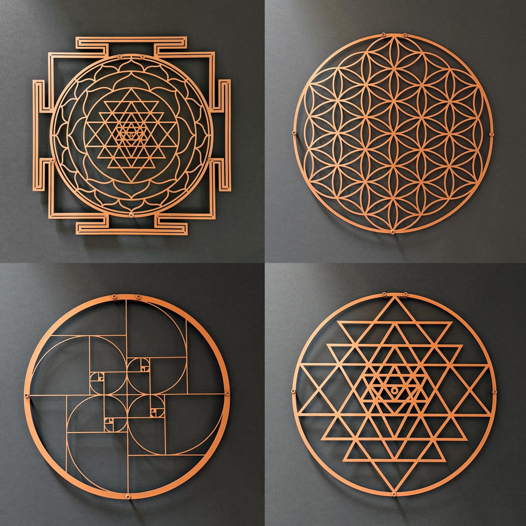 Buy Sri Yantra Flower of Life Golden Ratio Sacred Geometry Wall Art Set ...