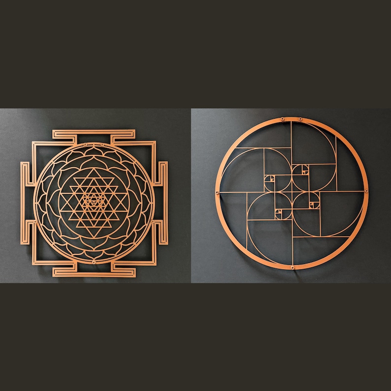 Copper Sri Yantra Wall Art Set: Sacred Geometry Decor - Etsy