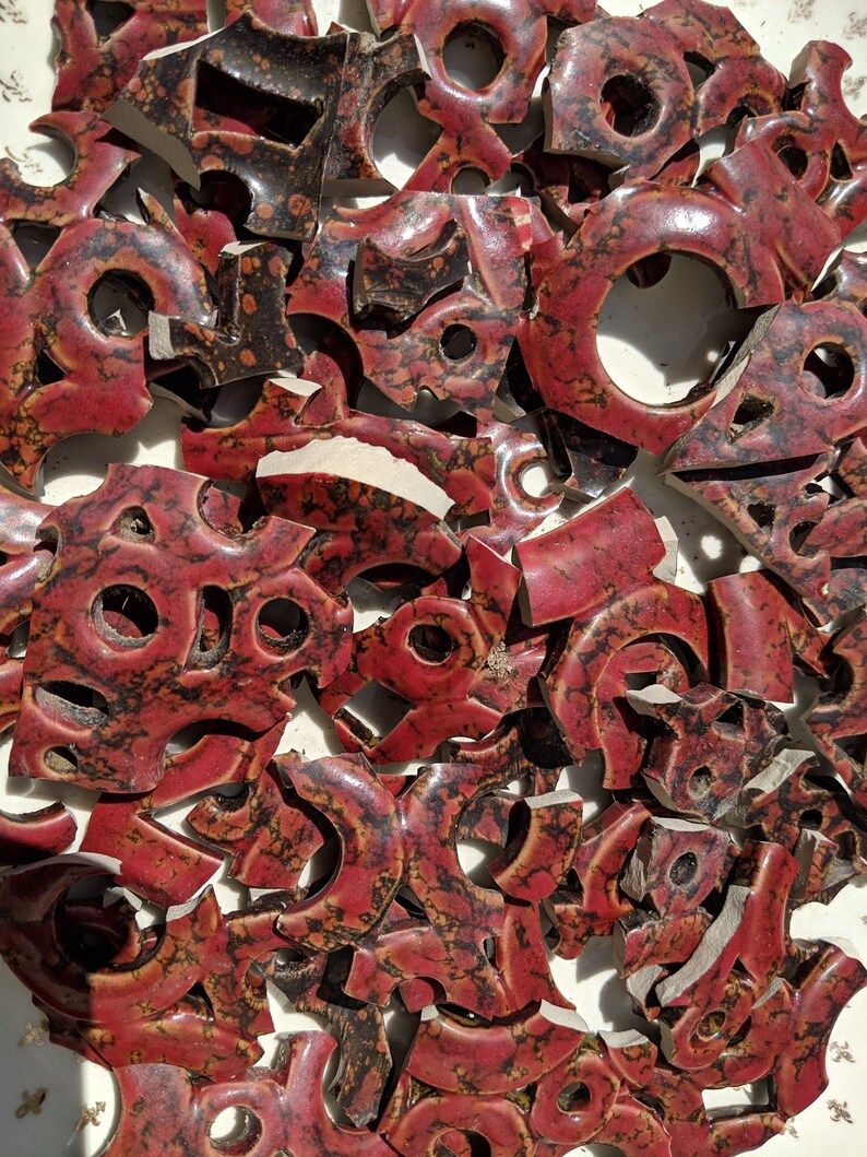Mosaic Tiles Circles Swirls 3D pieces Red Pottery