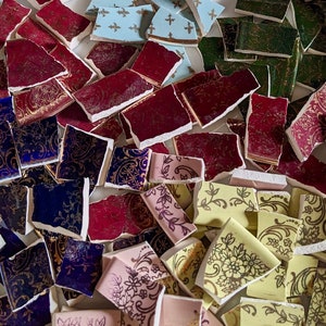 Mosaic Tiles Broken Vintage Antique Plate Pieces Lace Flower Gold image 1