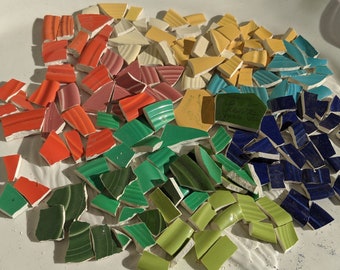 Mosaic Tiles Vintage Solid Color Broken Plates 1930s Hand Cut Dishes Colorful