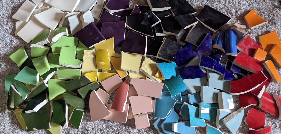 500 Piece Mosaic Tiles Solid Colors Plates Cups Red Blue Black Etsy