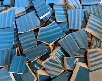 Mosaic Tiles Broken Plate Hand Cut Raised Bright Blue Solid Design