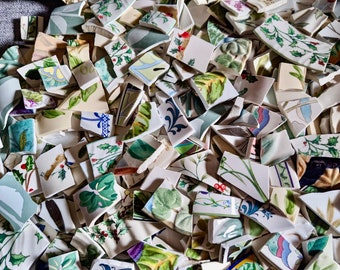 Mosaic Tiles Broken Plate Hand Cut Leaves Green Colorful Foilage 200