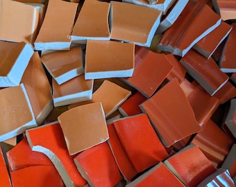 Mosaic Tiles Broken Plate Hand CutMix of Orange Coral Solid Colors