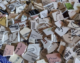 Mosaic Tiles Broken Plate Hand Cut Back Stamps Makers Words Names logos