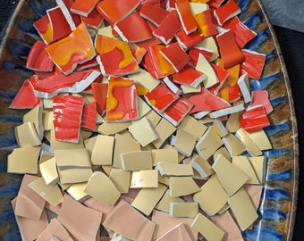 Mosaic Tiles Broken Plate Hand Cut Solid Colors Yellow Red Gold