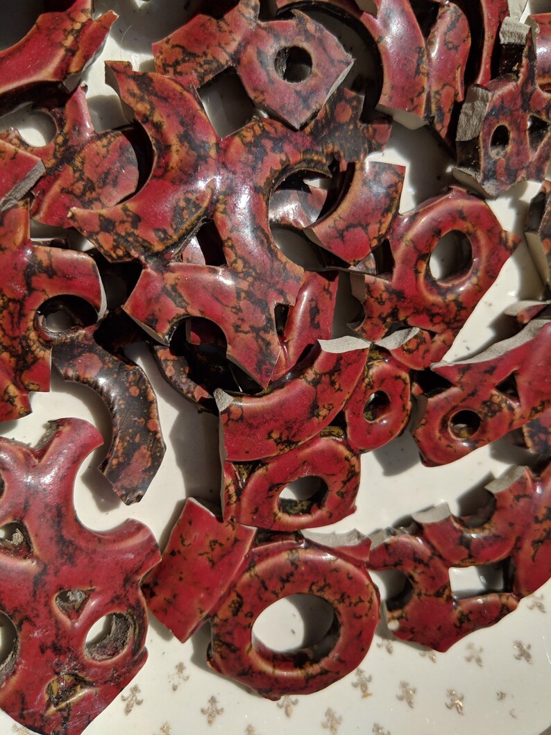 Mosaic Tiles Circles Swirls 3D pieces Red Pottery