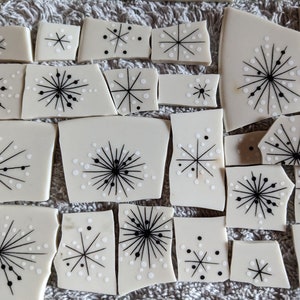 Mosaic Tiles Broken Plate Hand Cut Retro Black Starbursts Fine China image 3