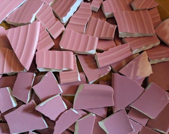 Mosaic Tiles Broken Plate Hand Cut Solid Pink Raised Design