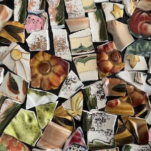 Mosaic Tile Large Lot Hand Cut Broken Pottery Vintage Flower Colorful
