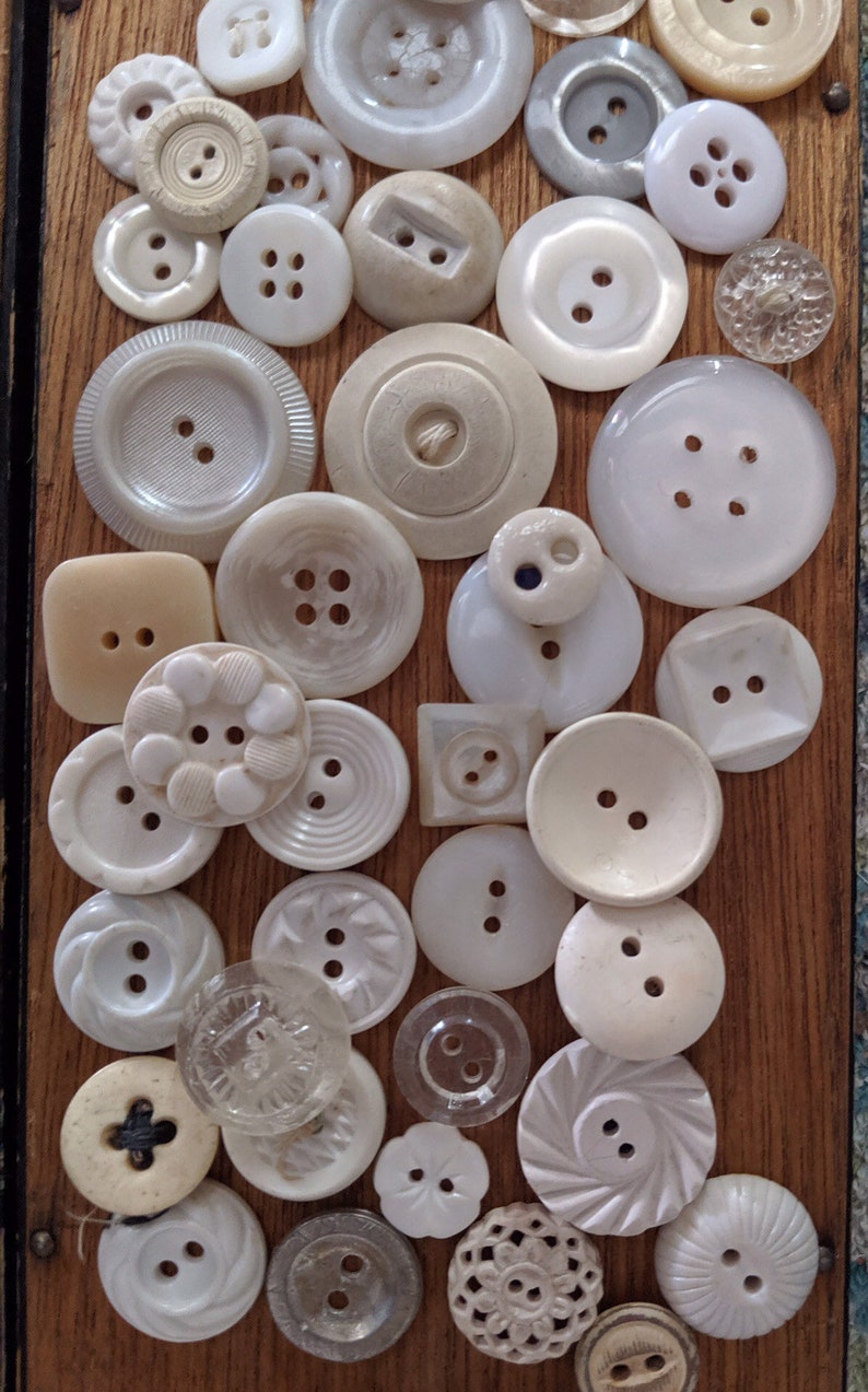 200 Vintage Sewing Shirt Buttons Mix Shades of White