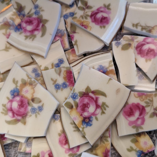 Mosaic Tiles Broken Plate Hand Cut porcelain Roses Flower Pretty