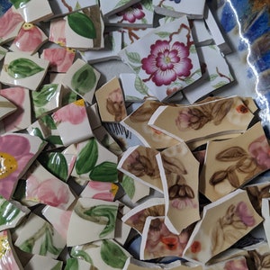 Mosaic Tiles Broken Plate Hand Cut bright Porcelain Pottery Flowers image 4