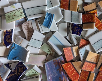 Mosaic Tiles Broken Plate Hand Cut Antique Border Stripe Saucer Pieces
