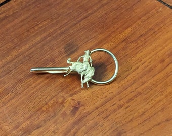 Vintage Jewelry Rodeo Tie Clip Anson Gold Tone Cowboy Horse Western Wear