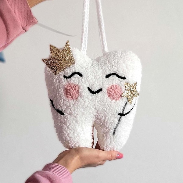 Almohada personalizada para el Hada de los Dientes con bolsillo, carta del Hada de los Dientes, regalo de recuerdo para baby shower, cojín para dientes, almohada del Hada de los Dientes con corona