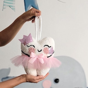 Personalized Tooth Fairy Pillow Ballerina with Pocket, Tooth Fairy Letter, Keepsake Baby Shower Gift, Tooth Fairy Pillow with Crown