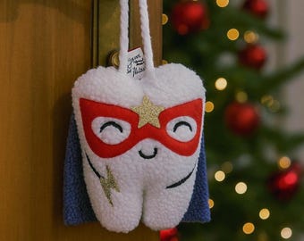 Personalized Superhero Tooth Fairy Pillow with pocket – Custom Name Gift for Boys, Christmas Stocking Stuffer, Fairy Keepsake