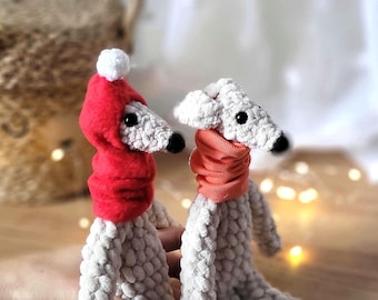 IItalian Greyhound Plush Toy – Whippet Dog with Pom Pom Hat, Cute Holiday Gift for Dog Lovers, Iggy Stuffed Animal